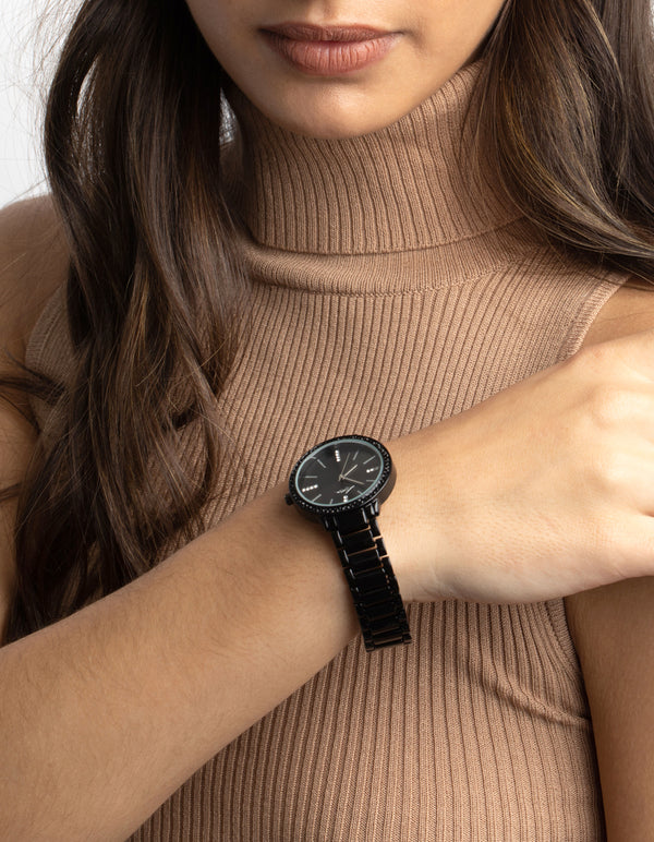 Gunmetal Diamante Link Strap Watch