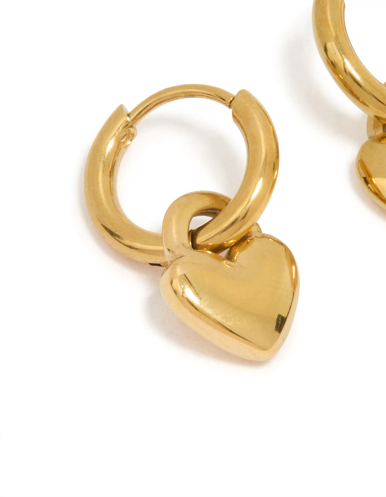 Gold Plated Surgical Steel Chunky Heart Huggie Hoop Earrings