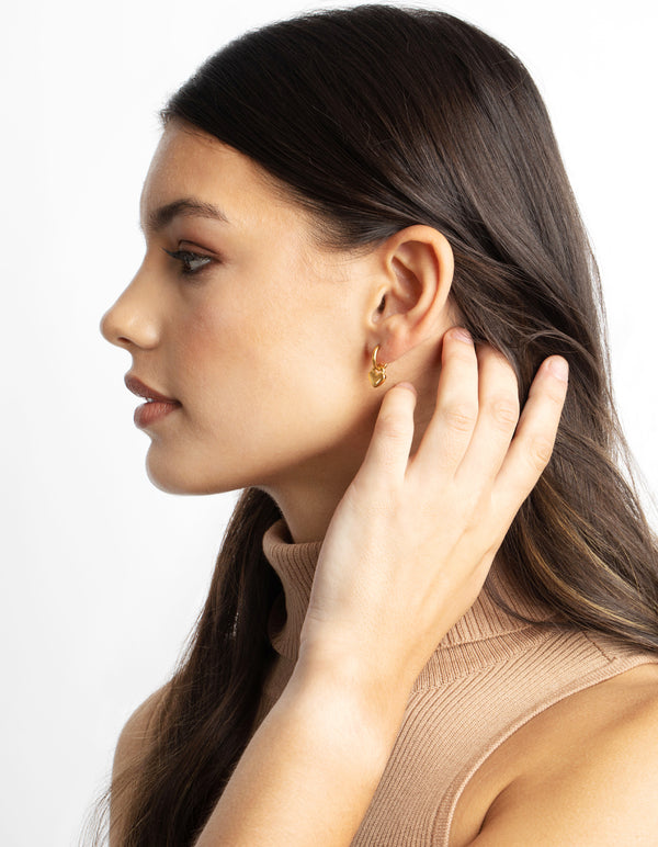 Gold Plated Surgical Steel Chunky Heart Huggie Hoop Earrings