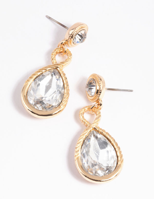 Gold Diamante Twisted Drop Earrings