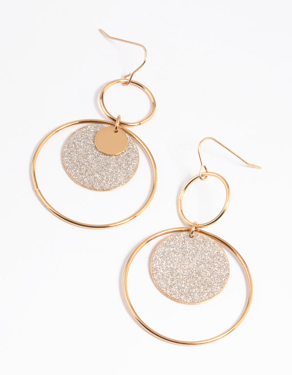 Gold Glitter Disc Drop Earrings