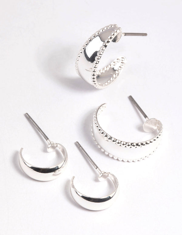 Silver Wide Hoop Earring Set