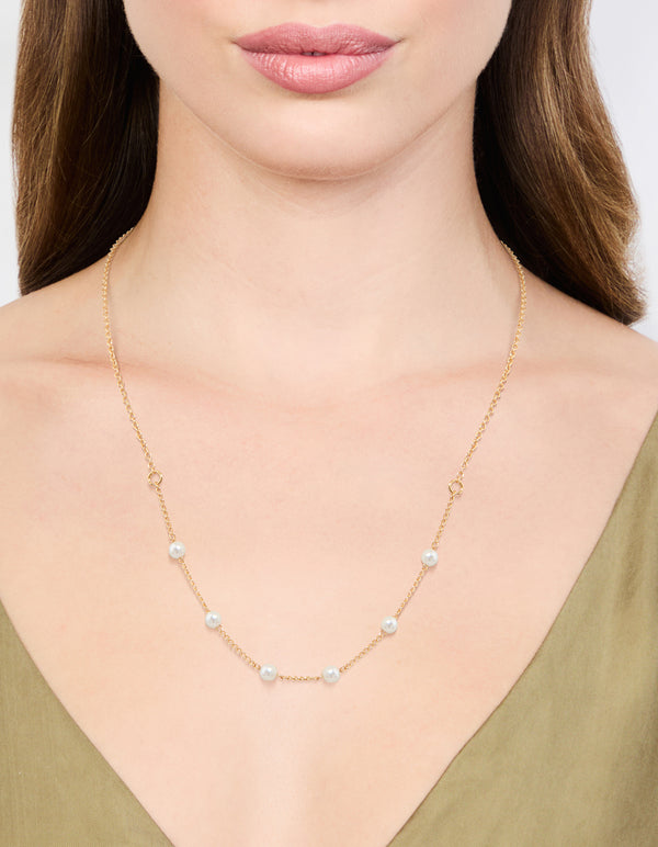 Gold Dainty Pearl Necklace