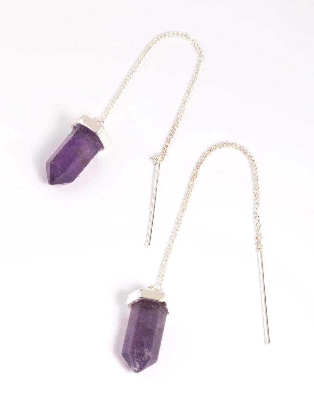Purple Amethyst Shard Thread Through Earrings