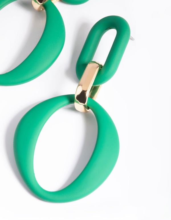 Green Linked Drop Earrings