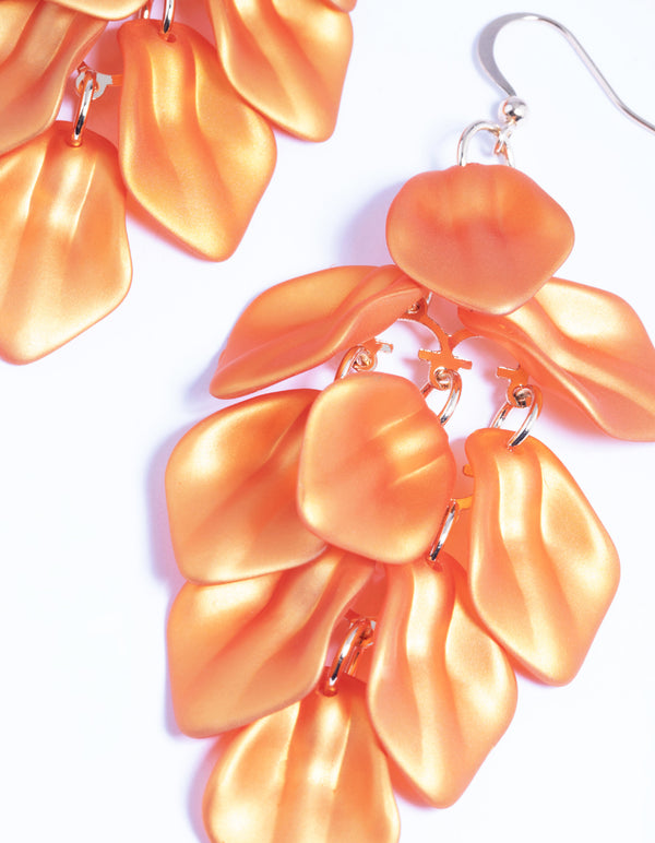 Orange Pearlised Petal Drop Earrings