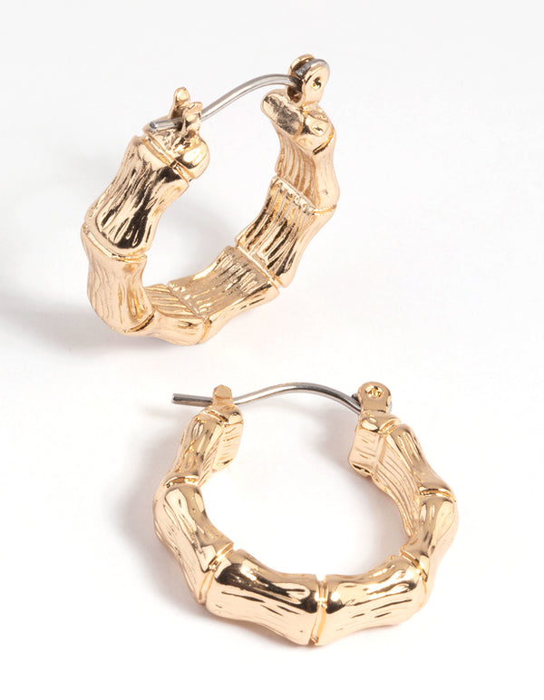 Gold Bamboo Huggie Hoop Earrings