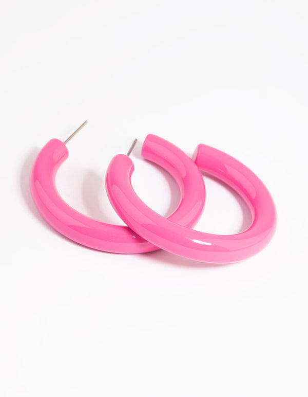 Matte Fuchsia Enamel Hoop Earrings