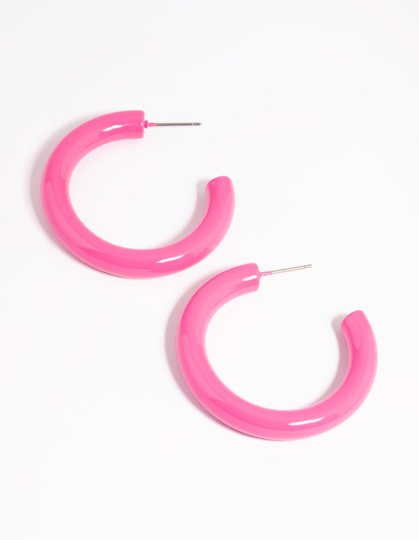 Matte Fuchsia Enamel Hoop Earrings