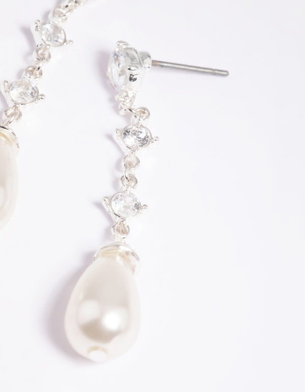 Silver Cubic Zirconia Pearl Drop Earrings
