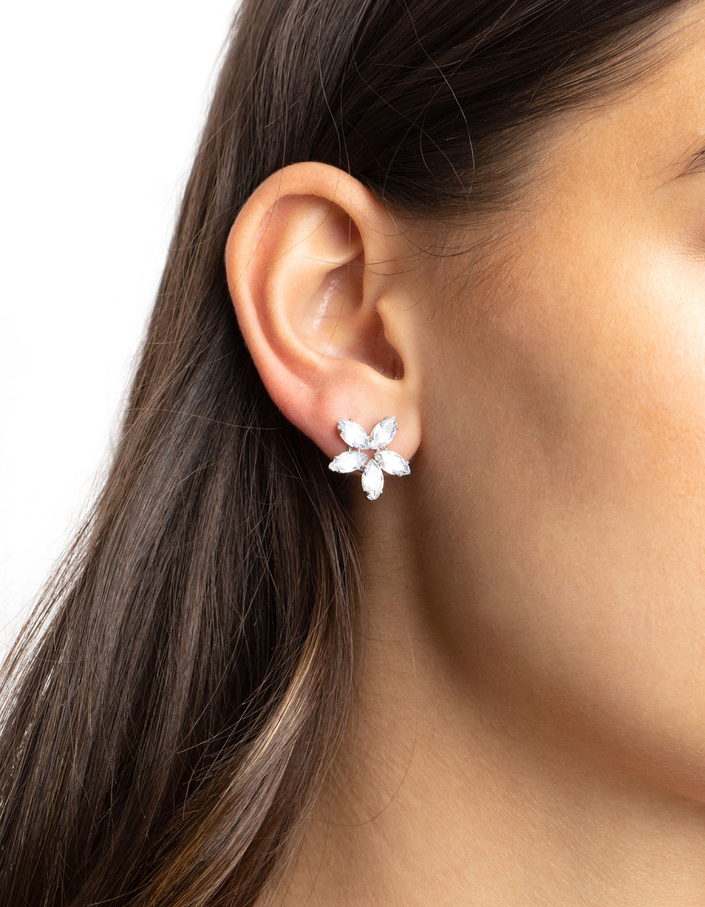Silver Cubic Zirconia Flower Stud Earrings