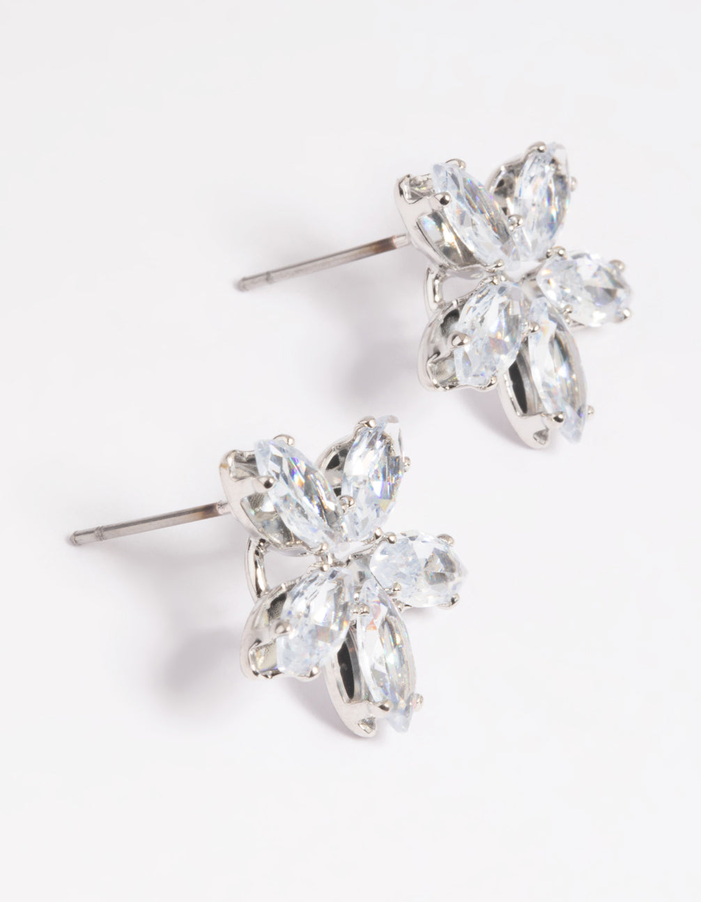 Silver Cubic Zirconia Flower Stud Earrings