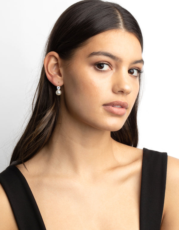 Gold Cubic Zirconia Pearl Huggie Hoop Earrings