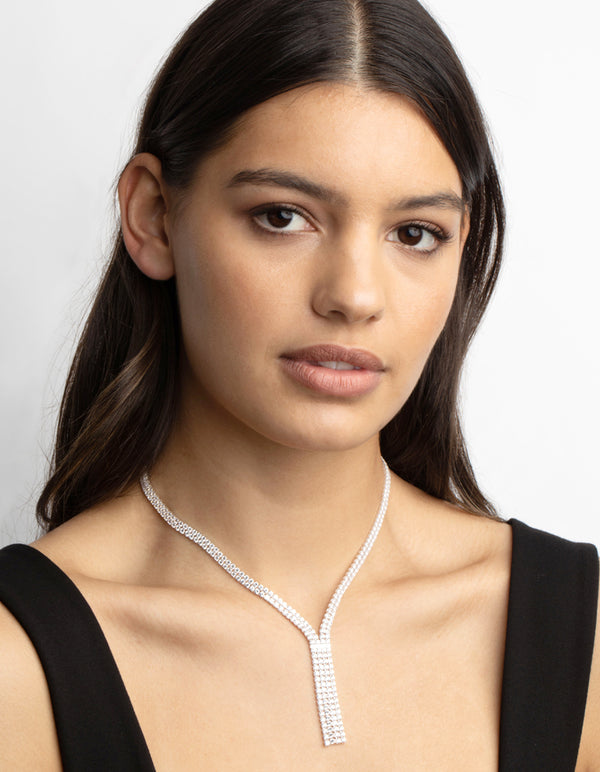 Silver Cubic Zirconia Fringe Necklace