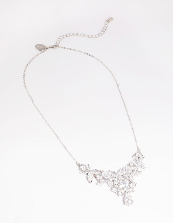 Rhodium Cubic Zirconia Floral Necklace