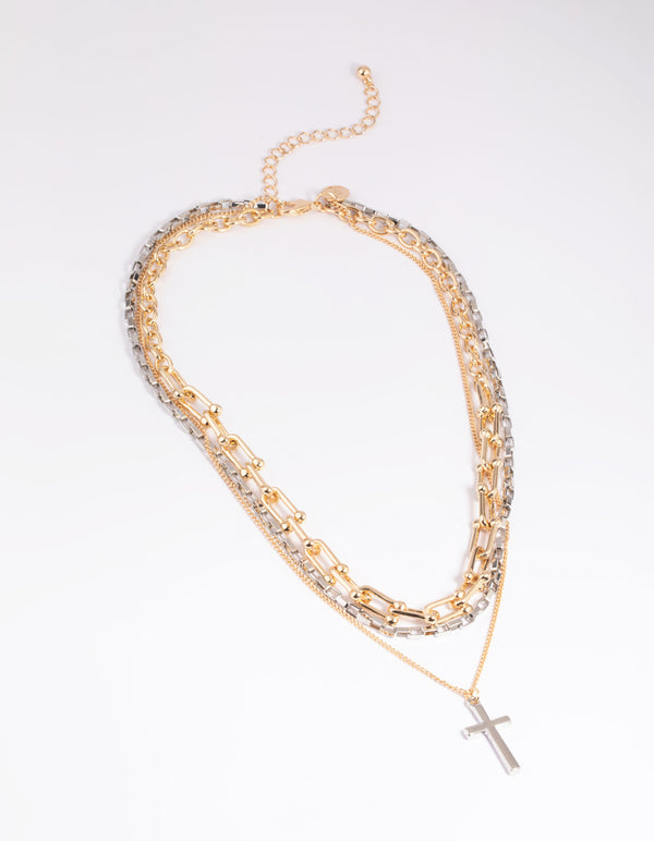 Mixed Metal Chain & Cross Necklace