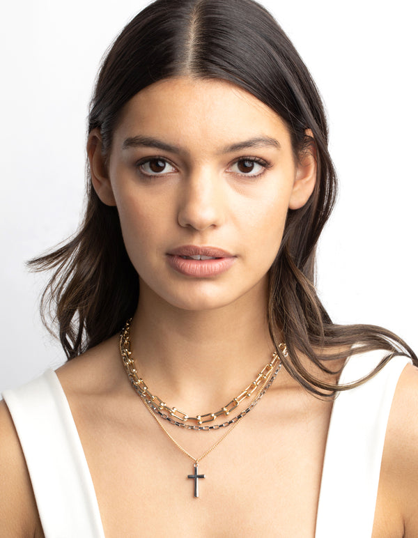 Mixed Metal Chain & Cross Necklace