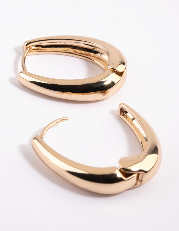 Gold Oval Huggie Hoop Earrings