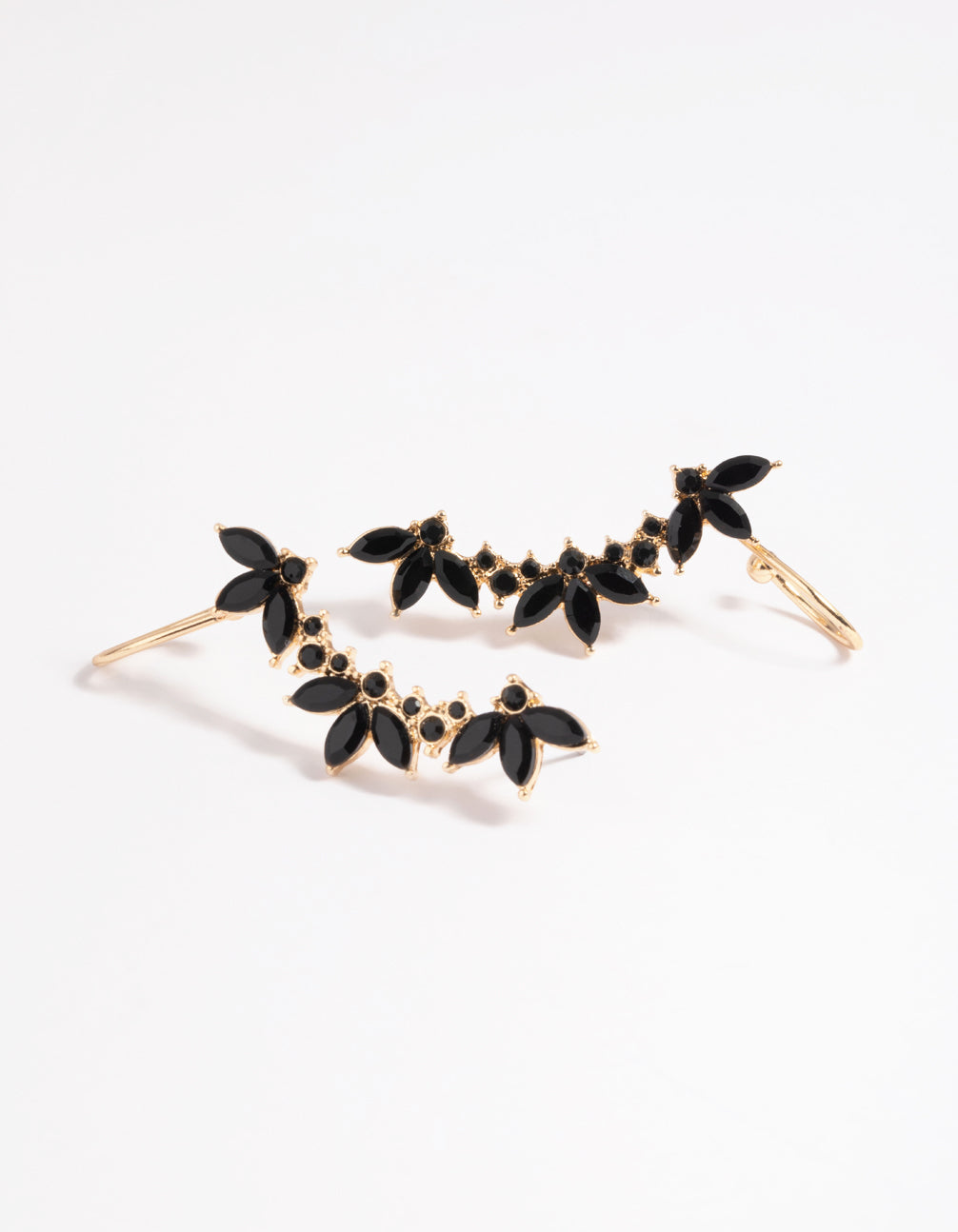 Black Diamante Leaf Ear Cuff