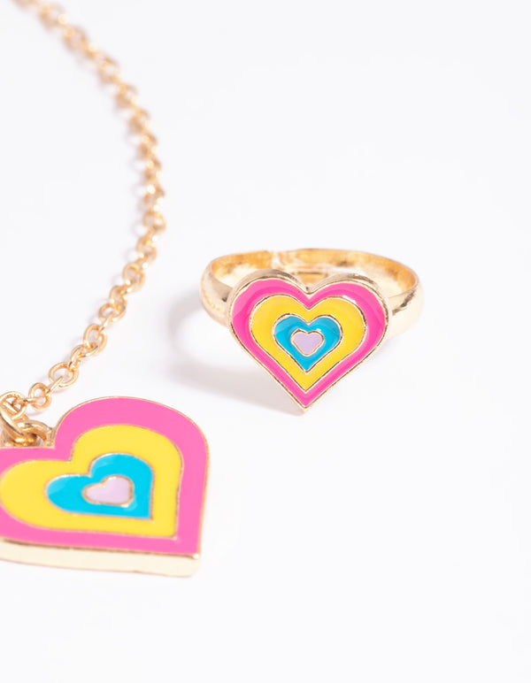 Kids Bright Heart Necklace & Ring Set