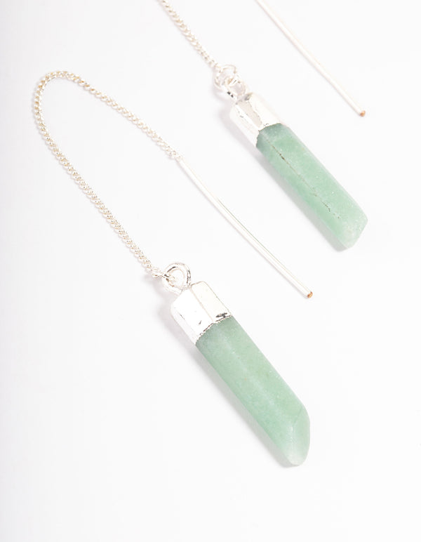 Silver Plated Green Fluorite Thread Through Earrings