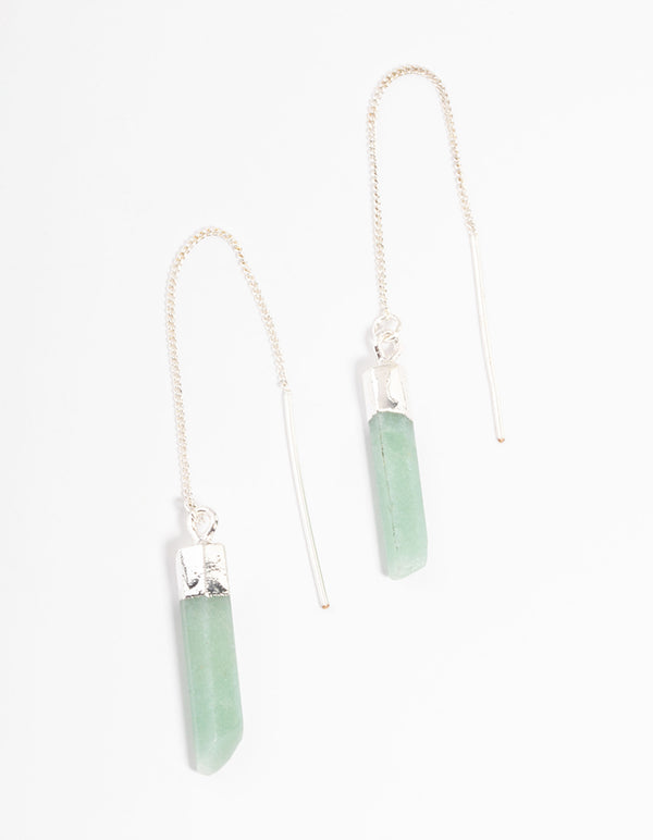 Silver Plated Green Fluorite Thread Through Earrings
