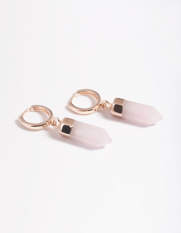 Rose Gold Plated Quartz Huggie Hoop Earrings