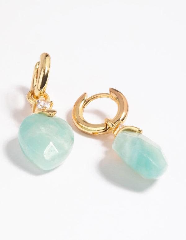 Gold Plated Cubic Zirconia & Amazonite Huggie Hoop Earrings