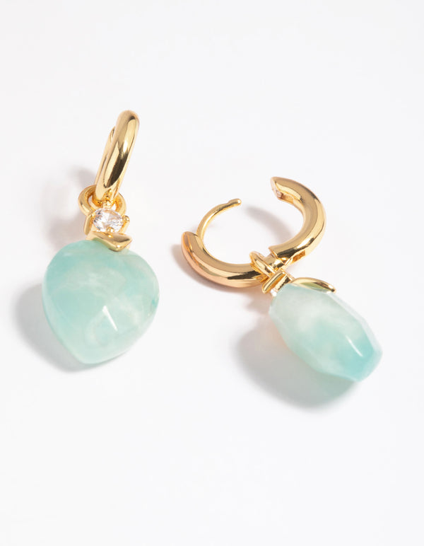 Gold Plated Cubic Zirconia & Amazonite Huggie Hoop Earrings