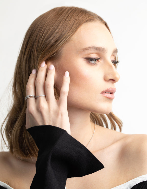 Rhodium Diamond Simulant Baguette Ring Pack