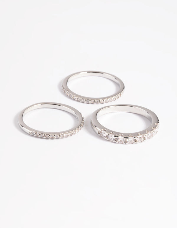 Rhodium Diamond Simulant Baguette Ring Pack