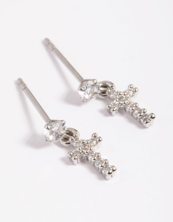 Surgical Steel Cubic Zirconia Cross Stud Earrings