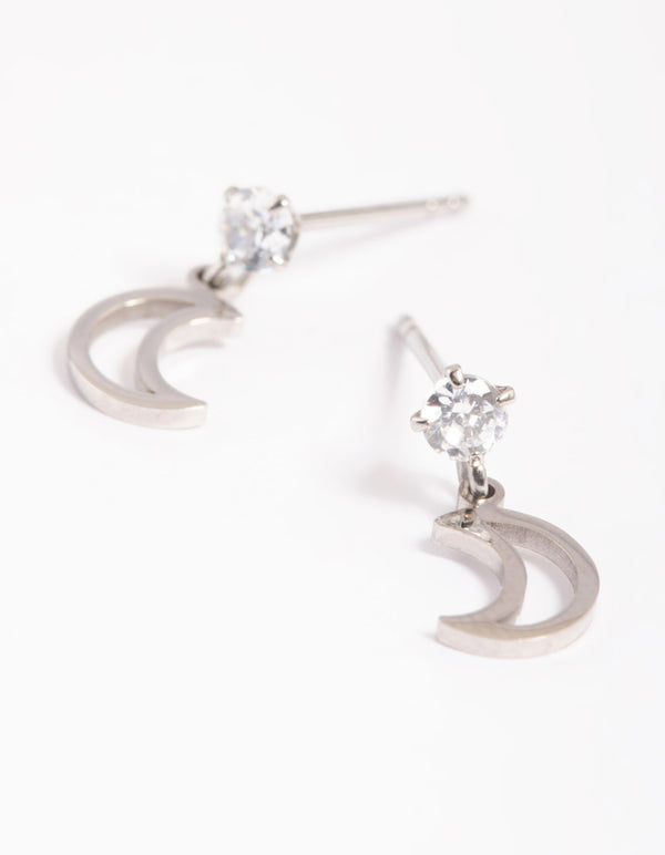 Surgical Steel Cubic Zirconia Moon Drop Earrings