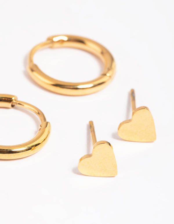 Gold Plated Surgical Steel Heart Stud Earring Set