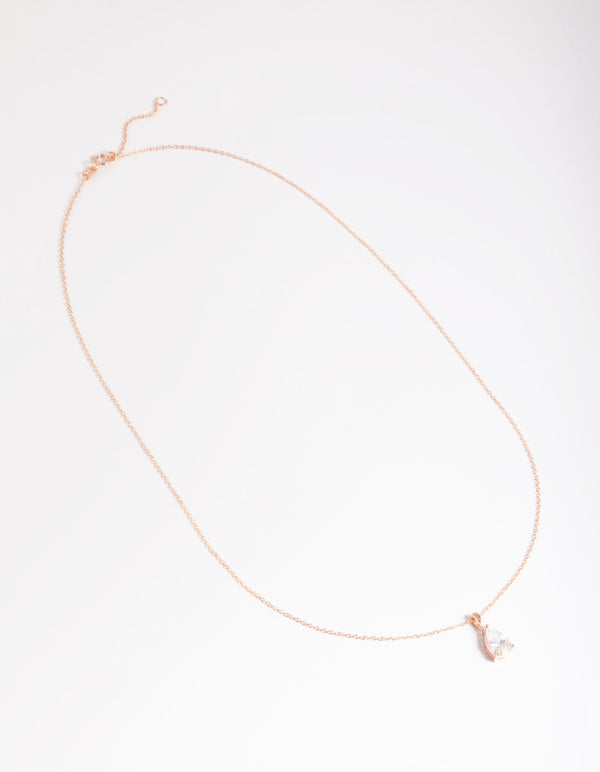 Rose Gold Plated Sterling SIlver Cubic Zirconia Pear Necklace