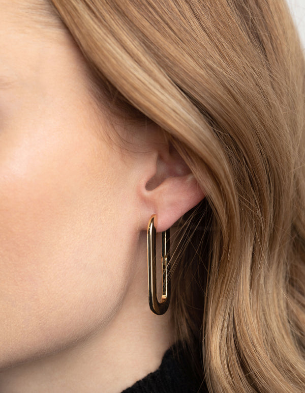 Gold Plated Rectangle Hoop Earrings