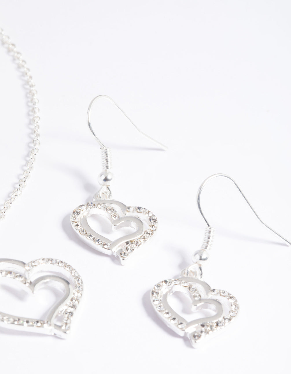 Silver Diamante Heart Necklace & Earrings Set