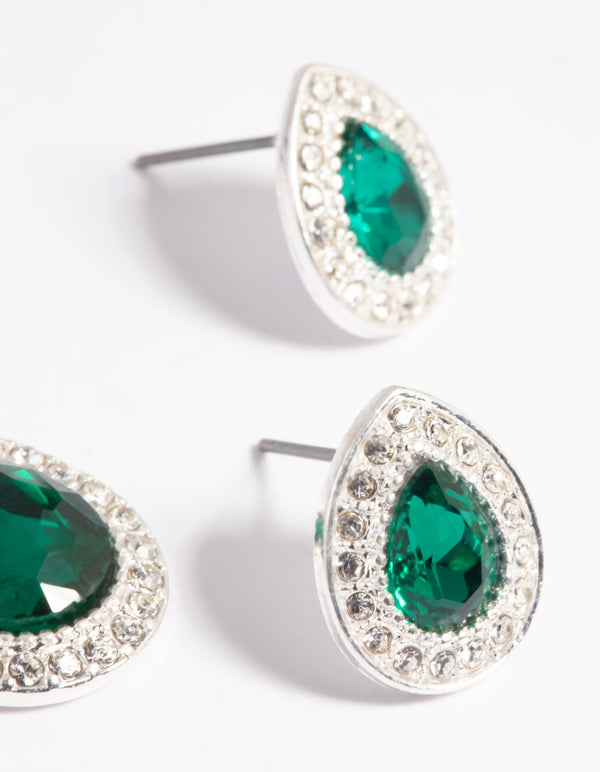 Green Pear Stone Necklace & Earrings Set