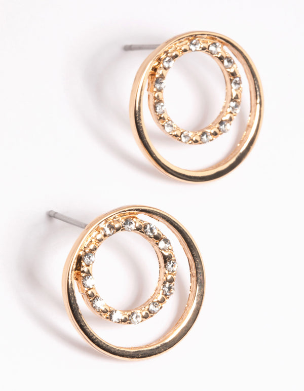 Gold Diamante Circle Necklace & Earrings Set