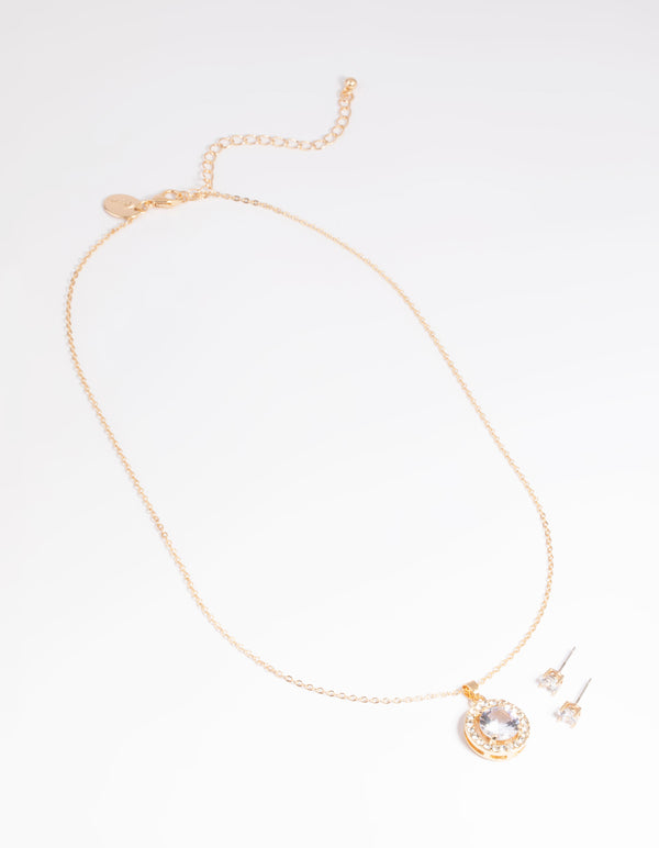 Gold Diamante Stone Necklace & Earrings Set