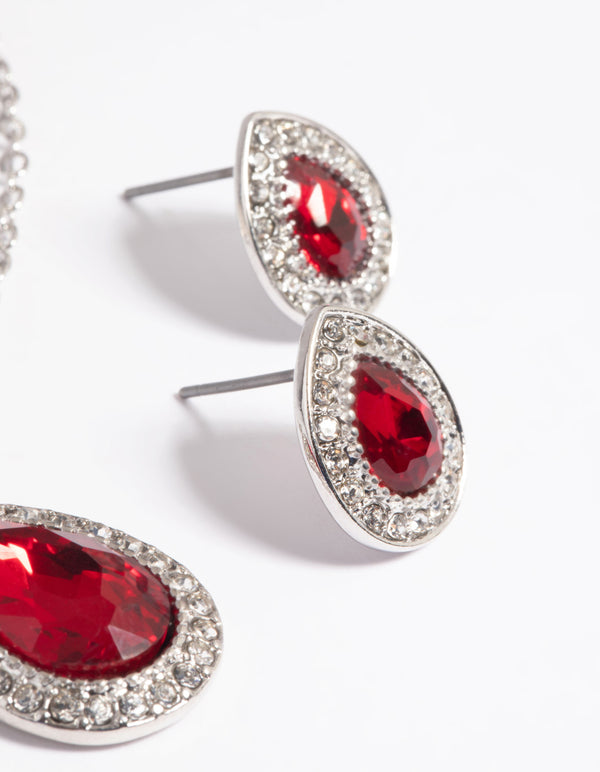 Red Pear Stone Necklace & Earrings Set