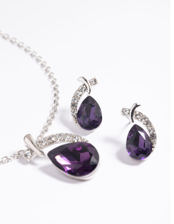 Purple Pear Stone Necklace & Earrings Set