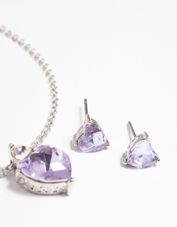 Lilac Heart Necklace & Earrings Set