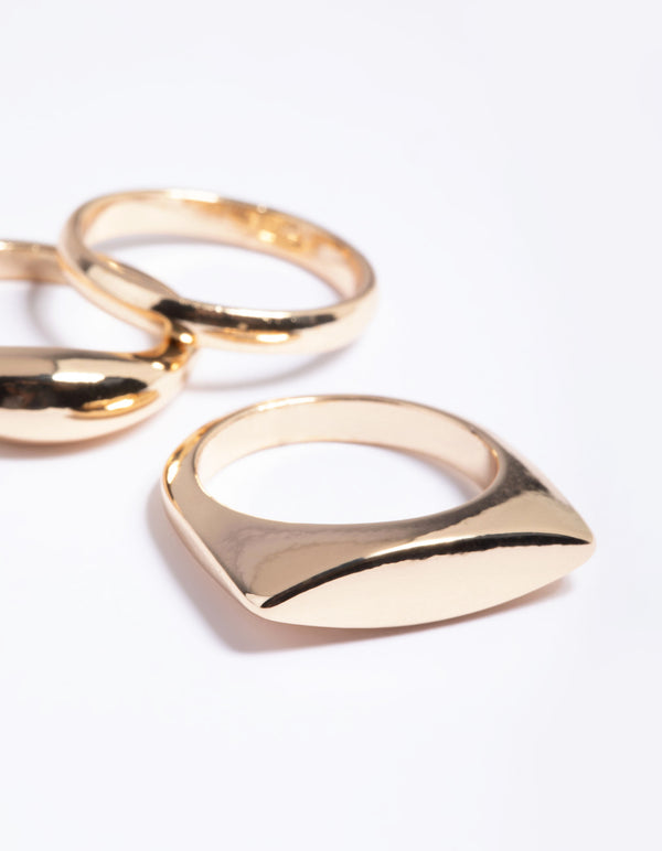 Gold Basic Signet Ring Pack