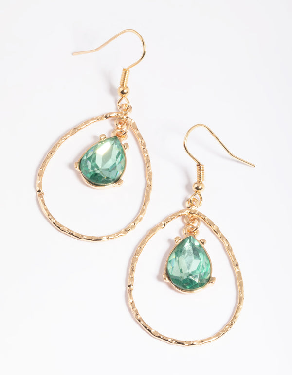 Gold Open Pear & Encased Drop Earrings