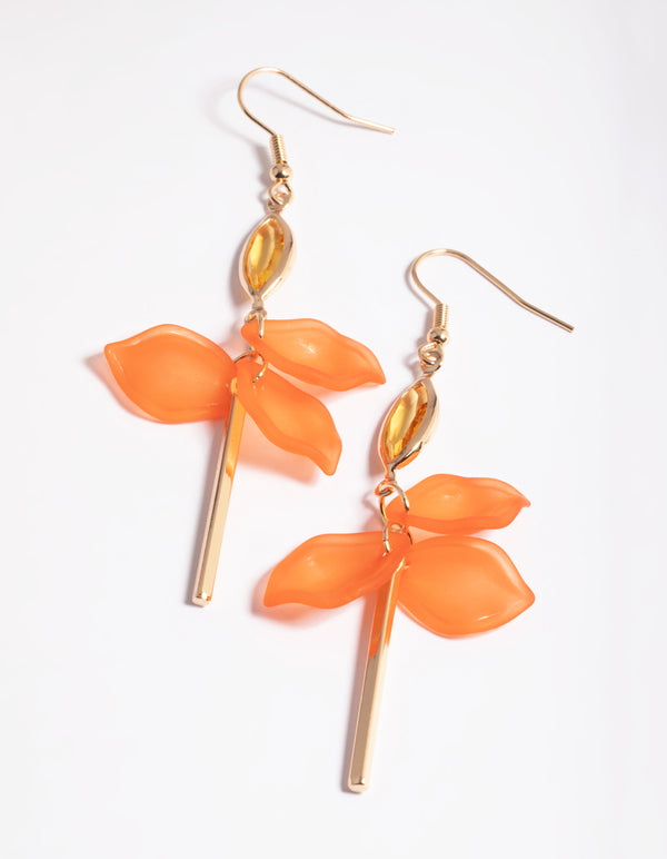 Peach Gem Petal Stick Drop Earrings