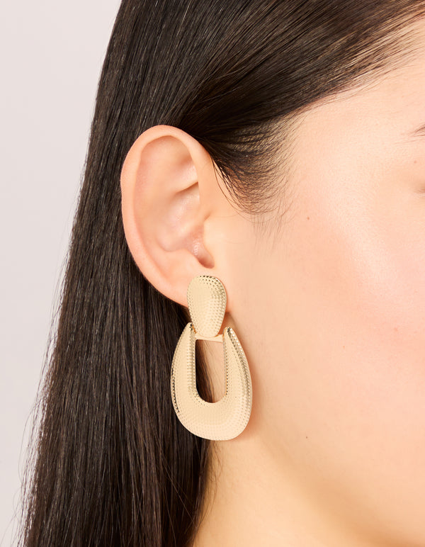 Gold Dot Textured & Drop Earrings