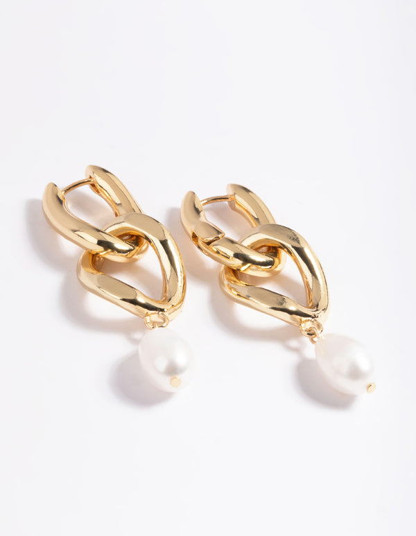 Gold Plated Freshwater Pearl Molten Drop Earrings
