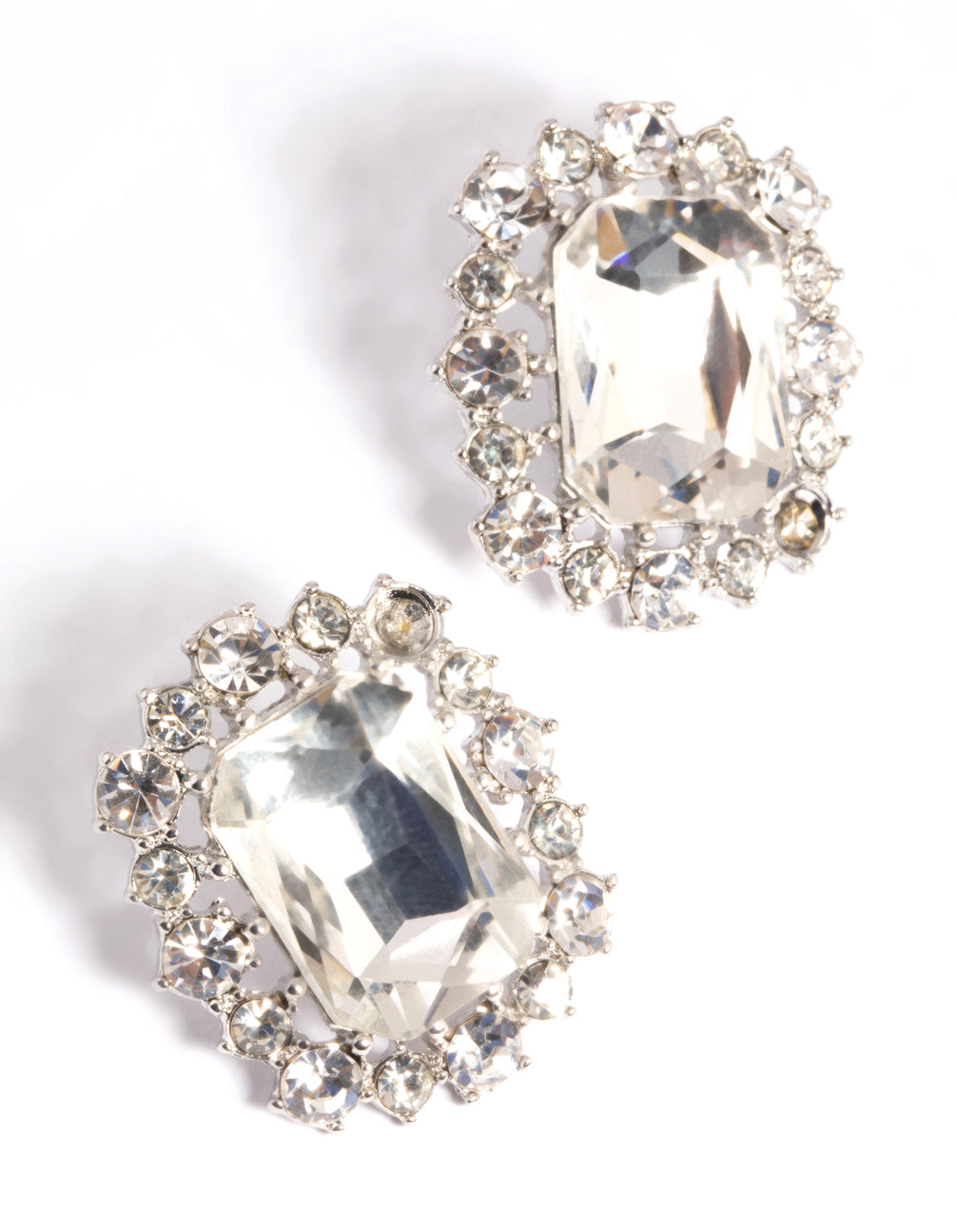 Silver Diamante Square Stud Earrings