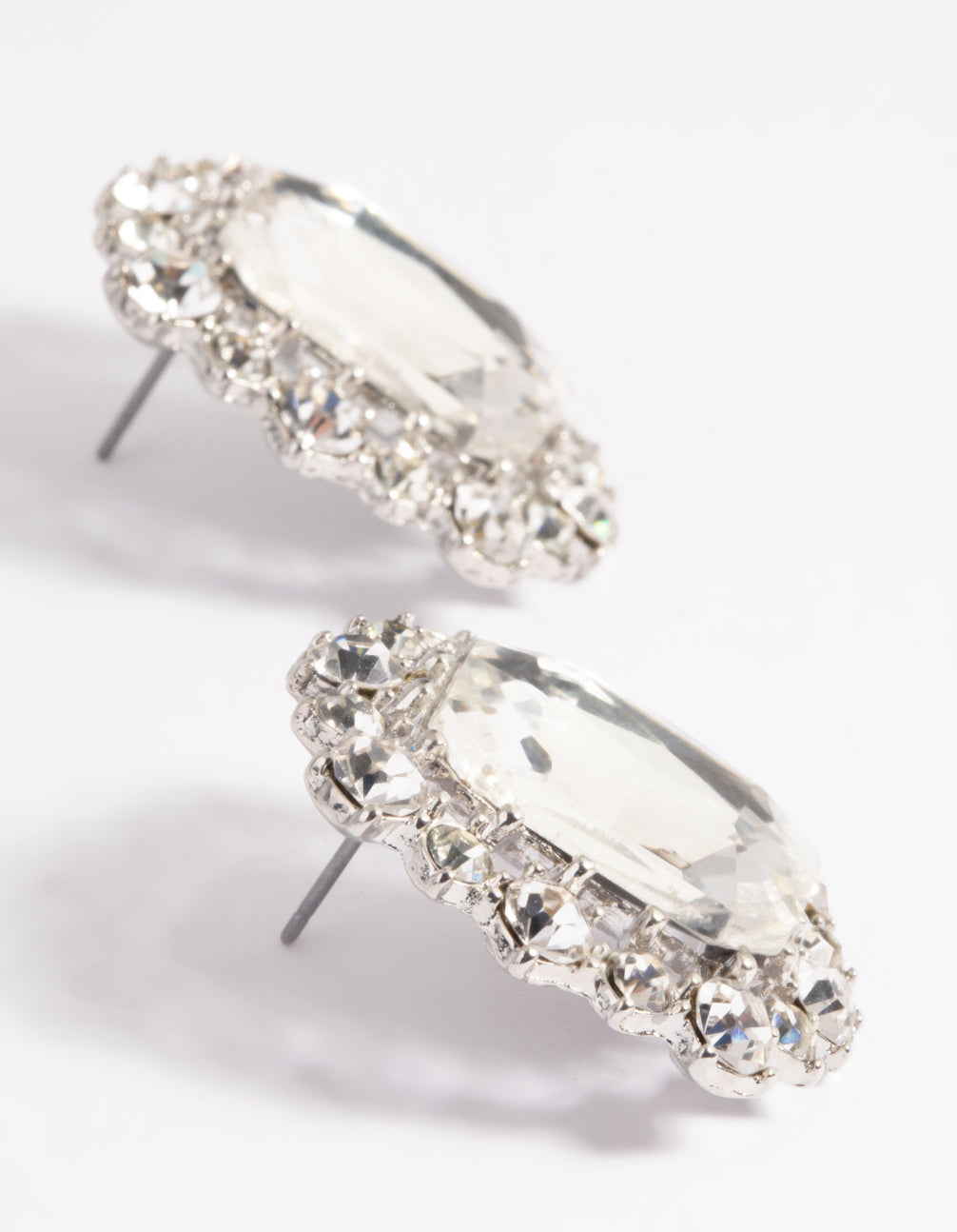 Silver Diamante Square Stud Earrings